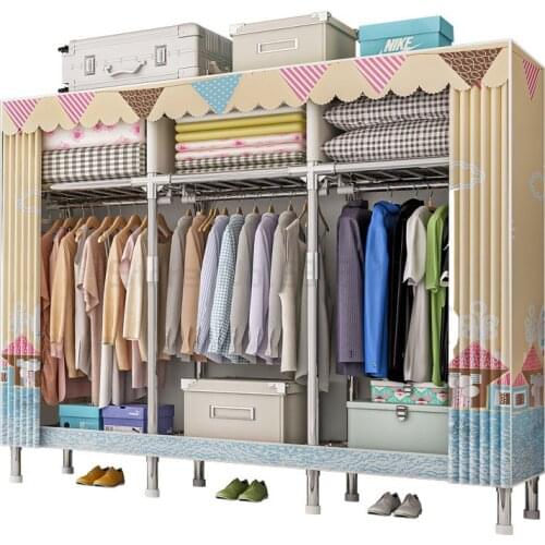 Simple wardrobe modern simple cloth wardrobe steel pipe thickening reinforcement rental room storage hanger