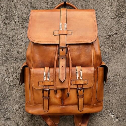 Military Style Travel Bag Mens Backpack Luxury Mens Cow Leather backpack Large Capacity Retro Shoulder Bag