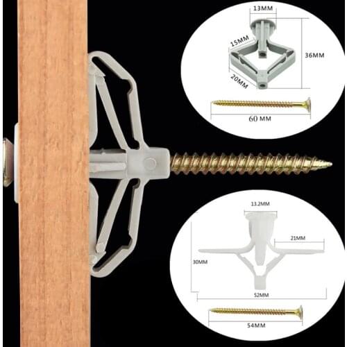 100pcs Hot self drilling screws Plastic expansion tube Drywall Anchor Kit Gypsum Board hanging picture frame Fixings hardware