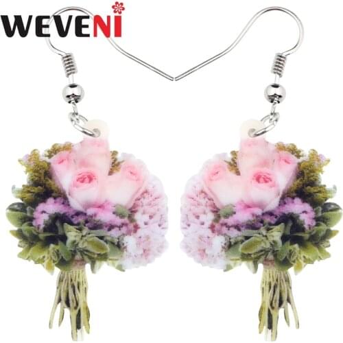 WEVENI Original Acrylic Pink Rose Flower Earrings Drop Dangle Trendy Trendy Jewelry For Women Girls Wedding Gift Bijoux Charms