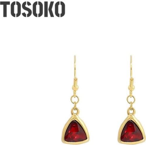 TOSOKO Stainless Steel Jewelry Swaro Crystal Triangle Drop Earrings Fashion Womens Earrings BSF325