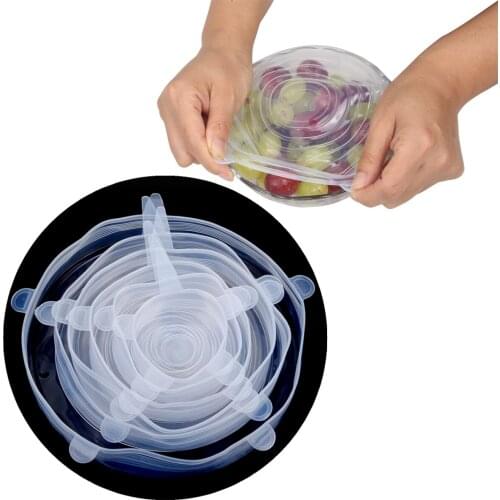 Silicone Stretch Lids Food Cover-6pcs-Fit Various Sizes & Shapes-Food Wrap Cup Bowl-Reusable-Microwave Oven Freezer Safe