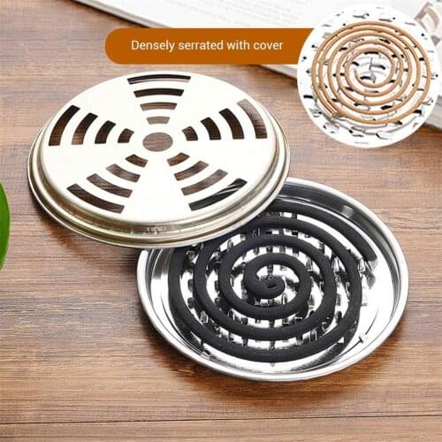 Mosquito Coil Tray Frame Safe Metal Round Rack Plate Spiral Incense Insect Repellent Mosquito Coil Ash Tray with Cover