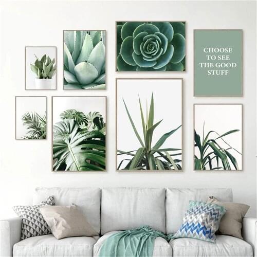 Green Plants Leaf Print Canvas Painting Succulent Monstera Leaves Poster Fresh Cactus Wall Art Pictures Living Room Home Decor