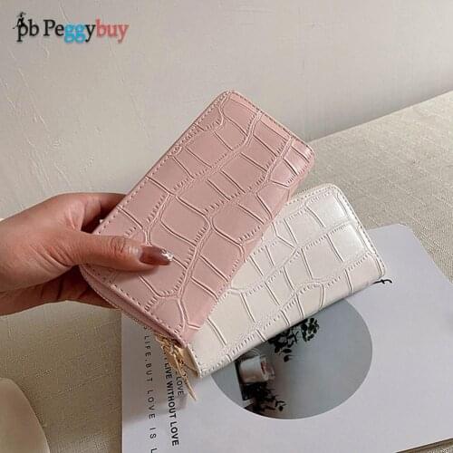 Women Fashion PU Leather Alligator Pattern Zipper Phone Card Bag Small Purse Long Wallet Evening Clutch