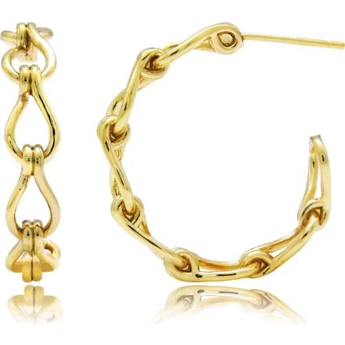 Women C Type Gold Silver Color Chain Hoop Earrings Metal Simple Round Earrings For Ladies Girls Fashion Jewelry Gifts