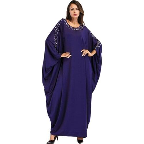 Kaftan Abaya Muslim Women Long Dress Maxi Robe Oversized Beading Batwing Sleeve Caftan Dubai Gown Casual O-neck Ramadan Fashion