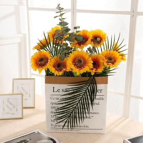 1 Pc Artificial Sunflower Simulation Leaf Sun Flower Gerbera Daisy Living Room Party Decoration Flower Prop Decor