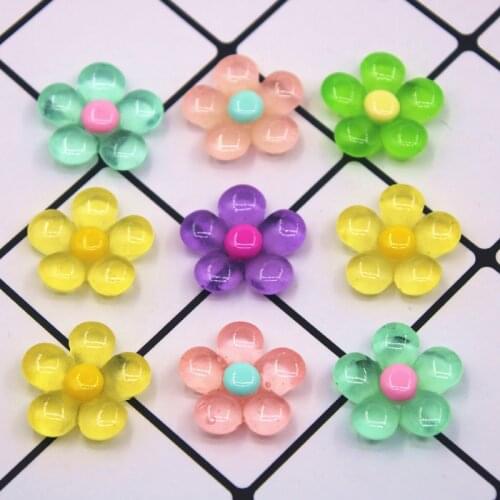 10PCS 23mm Transparent Cute Mix color flower Flat back Resin Cabochons Scrapbooking DIY Jewelry Craft Decoration Accessories