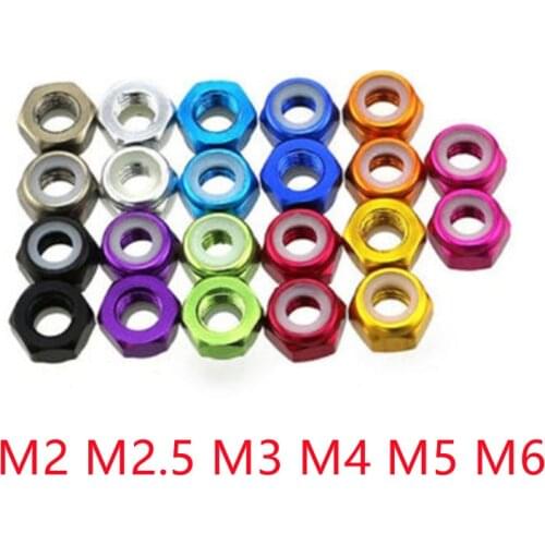 10pcs m2 m3 m4 m5 Anodized Multi-color Colourful Aluminum Alloy Nylon Lock Nut