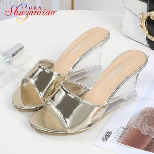 2020 Summer Fashion Casual Women Shoes Slippers High Heel 8cm Wear out Slippers Shoes Ladies Wedges Beach Women Flip Slippers