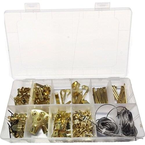 225Pcs Nail Wall Hanging Set Boxed Metal Seamless Nail Wall Nail Photo Frame Hook Wire Rope Set