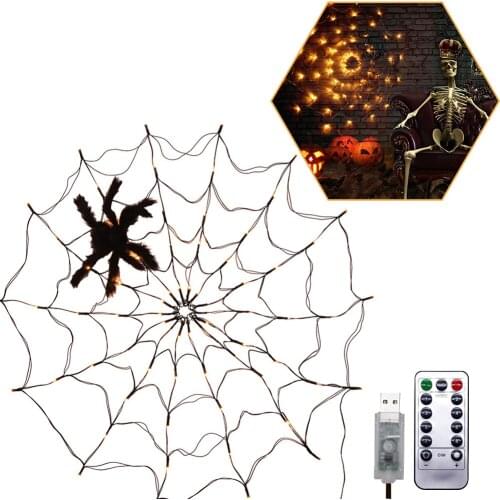60CM 70 LED Light Spider Halloween Waterproof Orange Lights Web Led Fairy String Lights for House Garden Theme Decoration