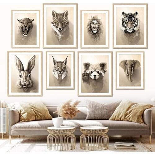 Elephant Lion Red Panda Giraffe Abstract Wall Art Canvas Painting Nordic Posters And Prints Wall Pictures For Living Room Decor