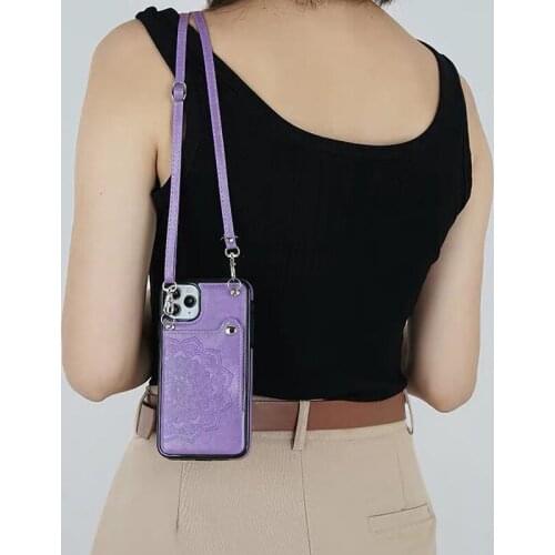 Crossbody Mandala Flower PU Leather Phone Case for iPhone SE 2020 6S 7 8 PLUS X10 XR XS 11 PRO MAX Shoulder Lanyard Card Cover