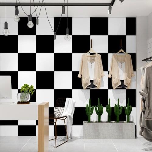 Black And White Square Lattice Square Wallpaper Modern Restaurant Hair Salon Store Background Wallpapers For Living Room