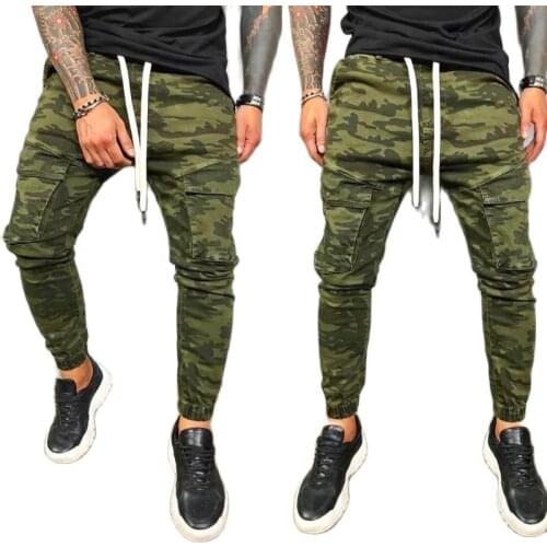 Camouflage Print Skinny Jeans for Mens Spring Casual Army Green Stretch Denim Pencil Pants Male Fashions Slim Cargo Jeans Hombre