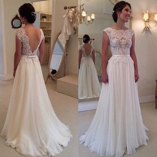 Elegant O-Neck Princess Sexy A-Line Backless Lace Appliques Chiffon Wedding Dresses Sleeveless Bridal Dress
