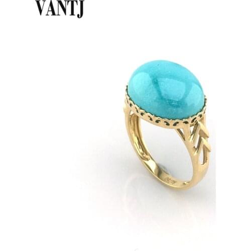 VANTJ Elegant Natural Turquoise 100% 14k Gold Rings Real Au580 Fashion Fine Jewelry Women Girl Party Wedding Gift