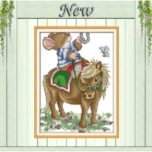 Have money immediately mouse and horse painting counted Print on canvas DMC11CT 14CT Cross Stitch kits Needlework Sets embroider