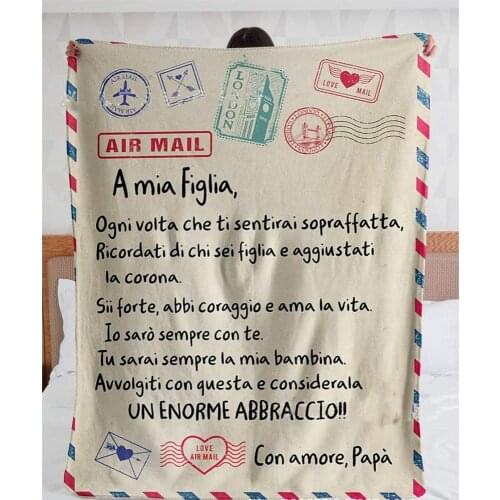 Italy Letters Blanket to My Daughter in Itanlian Throw Blanket for Love Birthday Gift Bed Sofa Home Textiles