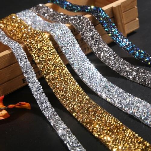 Adhesive Diamond Belt 1 Yard Diamond Beaded Handmade Lace Edge Trims Wedding Dress Belt Applique DIY Fabric Accessories