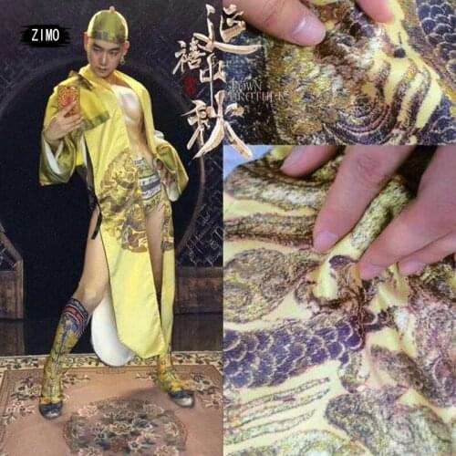 Ancient Ancient chinese costume man sexy print coat hat outfits bodysuit Dance Performance Clothes Sets stage 4 pieces Vintage