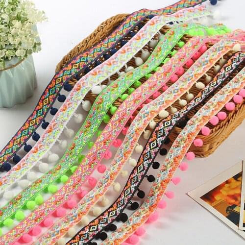 Vintage Embroidered Trim Ribbon Lace Pom Pom Ball Fringe Ribbon Crafts Handmade Ribbon for Sewing Accessories DIY Decoration