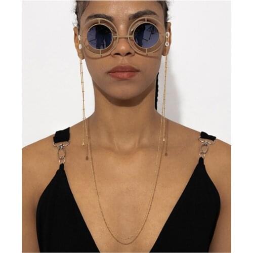 Fashion Woman Sunglasses Chain Water-drop Pendant Anti-Falling Glasses Eyeglass Cord Necklace Gold Color Plated