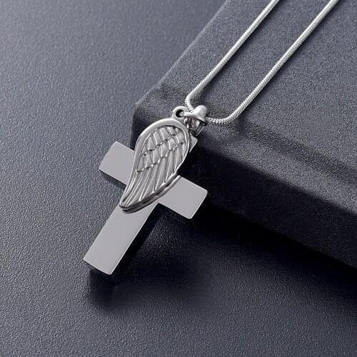 Fashion Cross Urn Necklace For Human Ashes Stainless Steel Angel Wings Ashes Pendant Memorial Jewelry Necklace For Women Men
