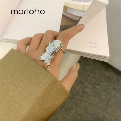 Marioho Design Sense Trendy Metal Geometric Irregular Water Ripple Abstract Silver Color Opening Punk Rings For Women Jewelry