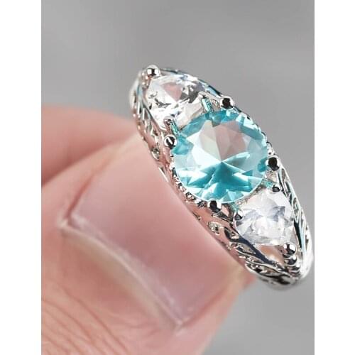 Fashion Silver Color Rings for Women Luxury Wedding Party Anniversary Gift Blue White Zircon Crystal Ring Classic Jewelry