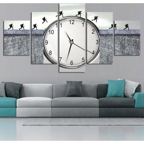 Modular Pictures Wall Art Poster HD 5 Panel Classic Clock Ink Printed Canvas Paintings Home Decoration Living Room Framework
