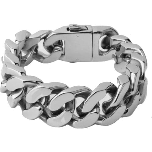 Mens Hip Hop Jewelry Silver Bling Heavy Wide Stainless Steel Link Chain Bracelet 20mm8.5" No Fade