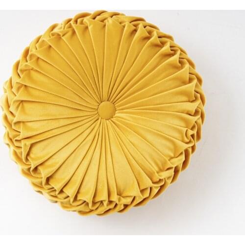 Nordic Round Sofa Pillow Throw Netherlands Velvet Home Cushion Pleated Fabric Handmade Pumpkin Seat Cushion for Office Sofa