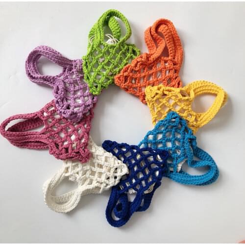 2021 New Korean Brand Cute Womens Girl Cotton Knitting Woven Mesh Hollow Vegetable Basket Bucket Linen Small Portable Bag