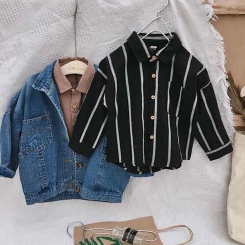 New 2021 Spring Autumn Baby Girls Boys Shirt Children Childrens Loose Kids Baby Girls Boys Long Sleeve Stripe Shirt