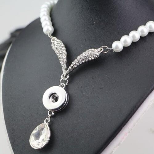 New Romantic Fashion Crystal Rhinestone Metal 18mm Snap Buttons Choker Pearl Necklace Wedding Jewelry For Bridal NXL020