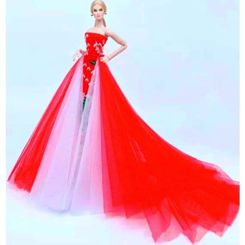 11.5" Dolls Clothes Classic Off Shoulder Red Princess Dresses For Barbie Clothes Outfits Wedding Gown 1/6 BJD Doll Accessory Toy