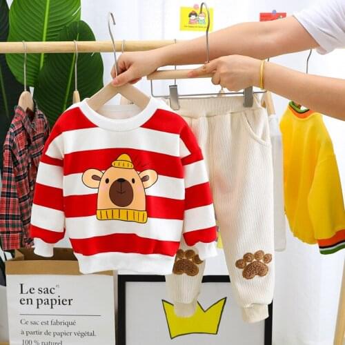 Autumn winter Baby Boy Girl Clothes Children warm Cartoon Print Sweatshirt Pants 2Pcs/sets Toddler Clothing Kids Tracksuits Suit