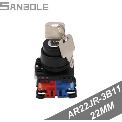 Plastic Rotary Button Switch with key AR22JR-3B11A Three Position Knob Opening 22MM Open and close Black