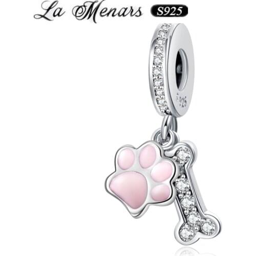 La Menars New Dog Paw Dangle Fit Original Pandora Charm Bracelet Genuine 925 Sterling Silver For Women Jewelry DIY Making