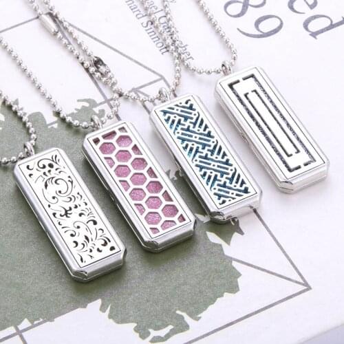 Rectangle Stainless Steel Aromatherapy Diffuser Necklace Jewelry Aromatherapy Perfume Locket Pendant Essential Oil Locket