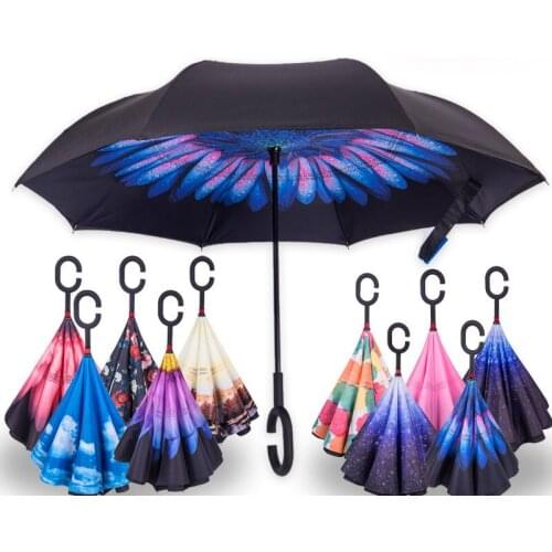Paraguas Guarda Chuva Invertido Inverted Reverse Car Stand Windproof Rain Upside Down Umbrella Woman C Handle