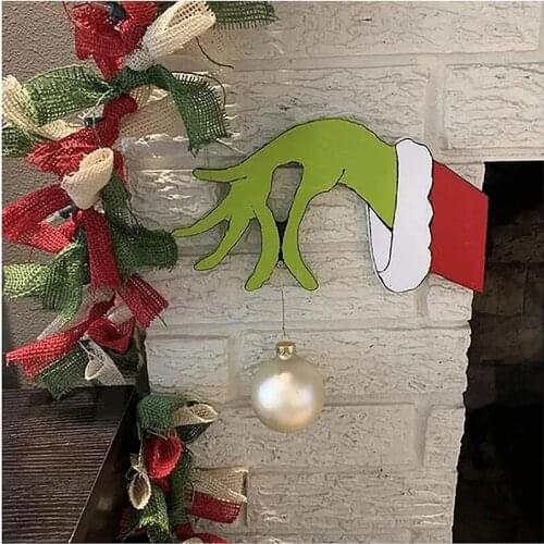 Christmas Thief Hand Cut Out Christmas Thief Grinch Hand Hanging Oranment Wall Stickers Home Party Christmas Decoration