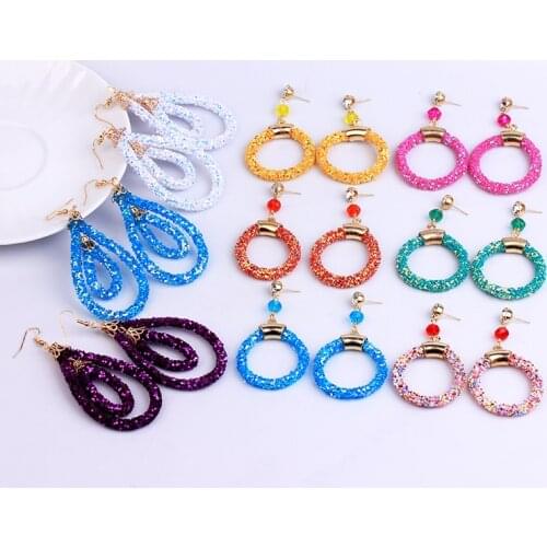Sparkling Sequins Hoop Earrings For Women Statement Bohemian Party Trendy Jewelry Shinning Gold Dangle Hoops Long Drop Earring