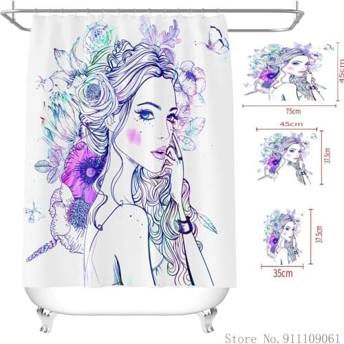 Modern Color Personality Woman Printed Shower Curtain Waterproof Bathroom Partition Curtain Non-slip Bath Mat Home Decoration