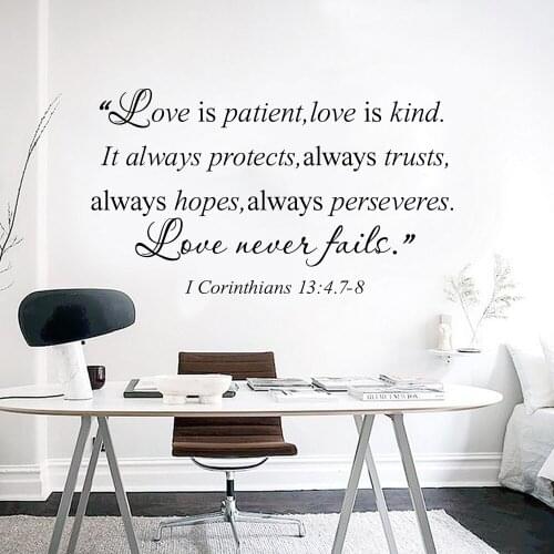 Bible Verse 1 Corinthians 13:4.7-8 Wall Decal Bedroom Christian Pray Love Never Fails Patient Kind Trust Wall Sticker Living Roo