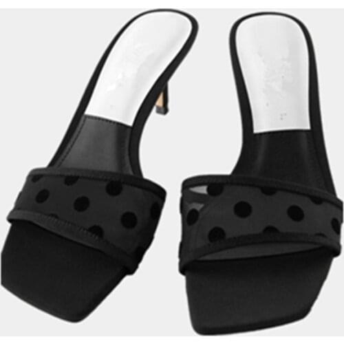 Shoes Women Loafers Slippers Casual Shallow Thin Heels Slides Heeled Mules Soft Luxury High Rubber Fashion Fabric Silk