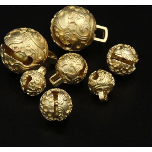 10pcs Mini Retro Antique Brass Bell 10/12/18mm Pure Copper Cloth Buckle Decorative DIY Jewelry Accessories Bag Key Chain Pendant